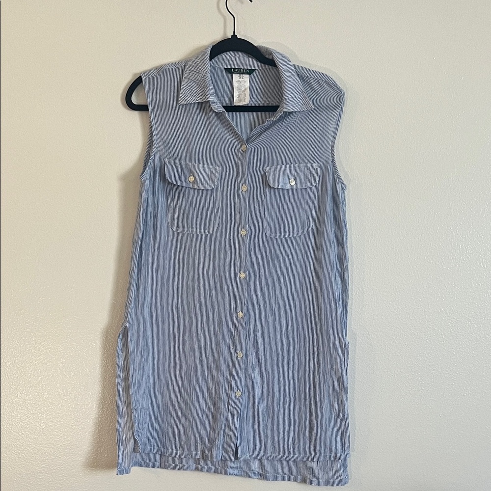 Lauren Ralph Lauren Crushed Cotton Sleeveless Camp Shirt - Size Small - Picture 3 of 6